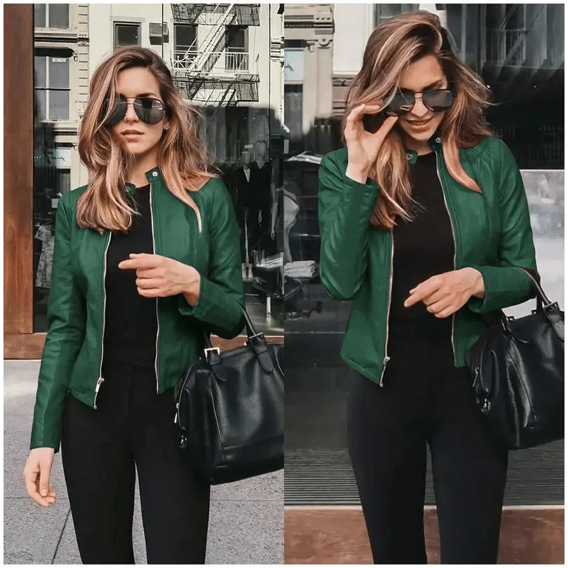 Women's PU Leather Long-Sleeve Jacket