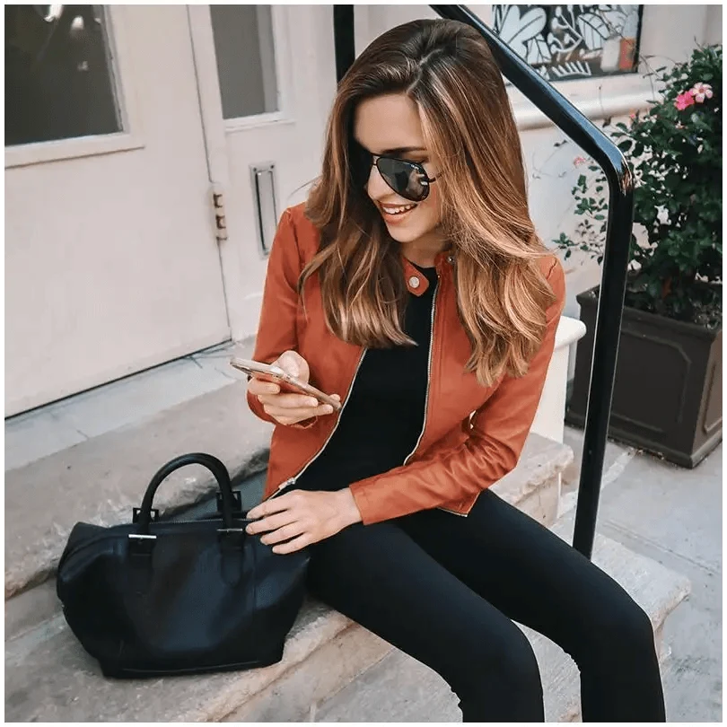 Women's PU Leather Long-Sleeve Jacket