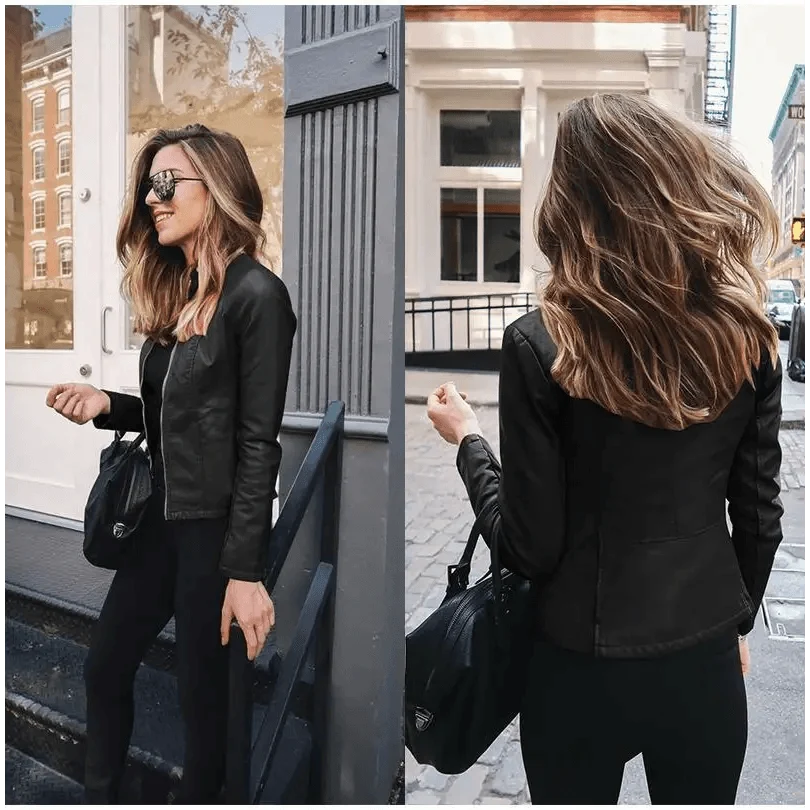 Women's PU Leather Long-Sleeve Jacket