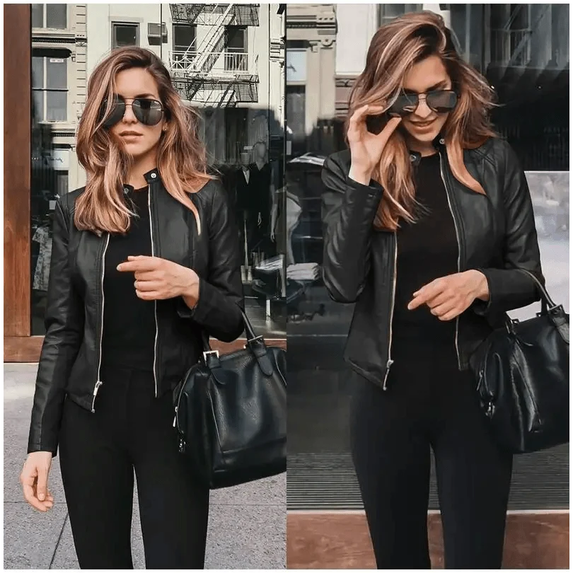Women's PU Leather Long-Sleeve Jacket