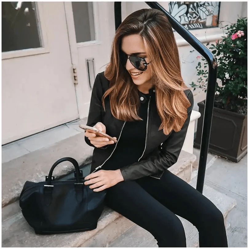 Women's PU Leather Long-Sleeve Jacket