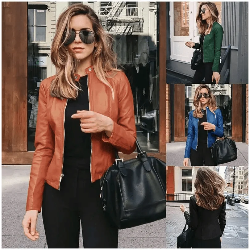 Women's PU Leather Long-Sleeve Jacket