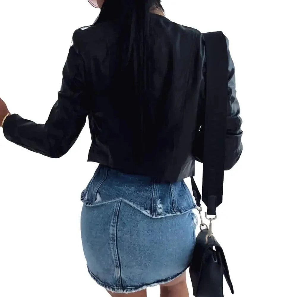 Women's PU Leather Long-Sleeve Jacket