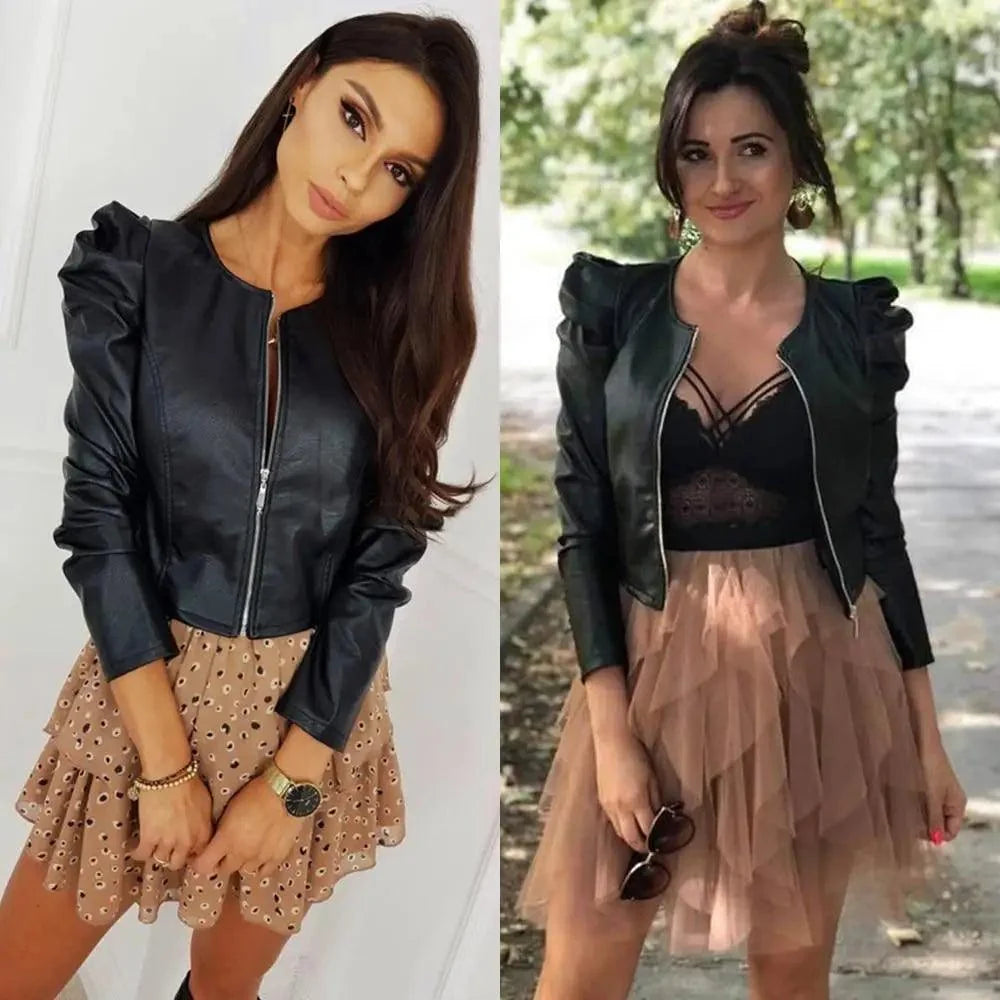 Women's PU Leather Long-Sleeve Jacket