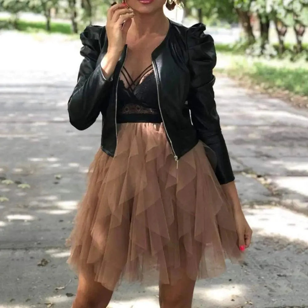 Women's PU Leather Long-Sleeve Jacket