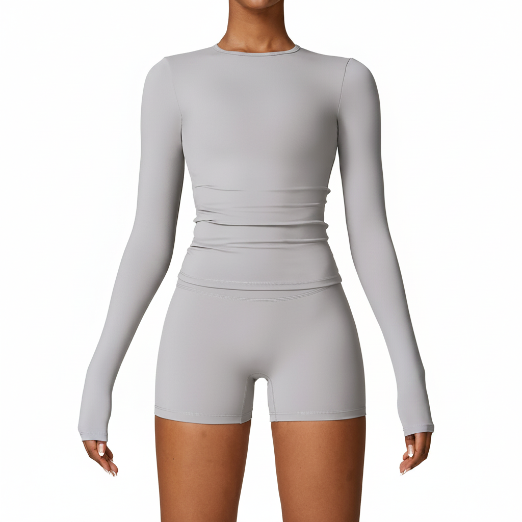 Women's Yoga Suit – Long Sleeve Top & High-Waist Shorts Leggings Set