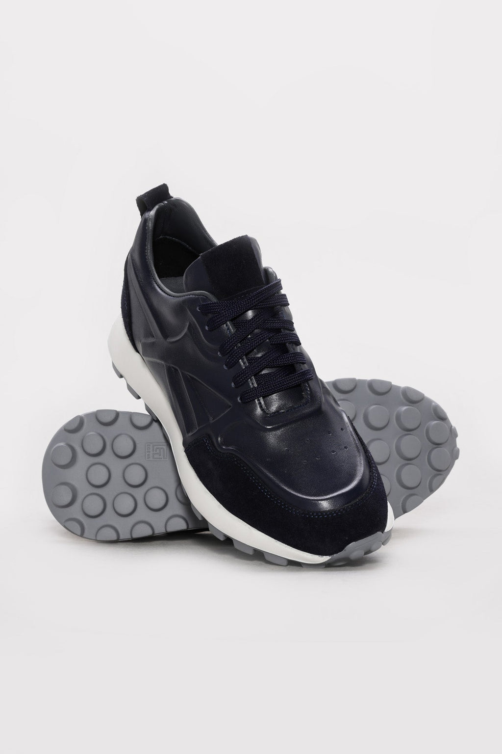 Navy Suede-Textured Leather Running Sneakers for Men | Wessi