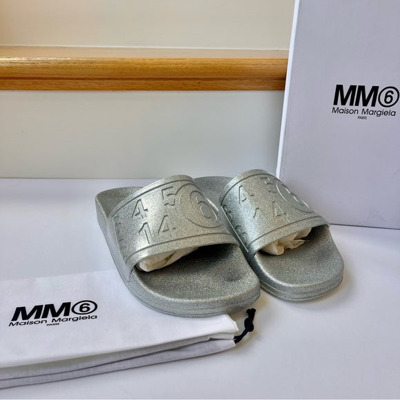 Maison Margiela MM6 Hotel Pool Slides in silver glitter women’s IT35 / US 5