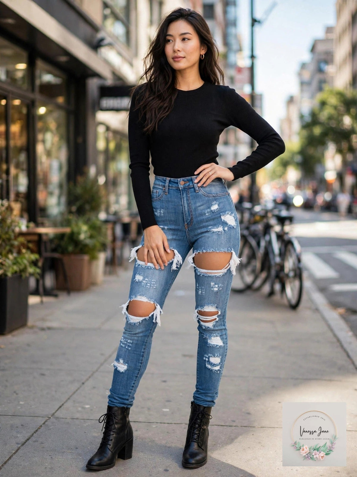 Tulucky Womens Distressed Ripped Slim Fit Jeans, Size L NWT