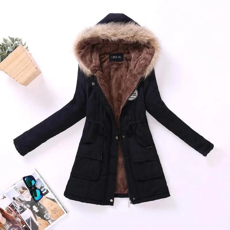 Women's Embroidered Padded Slim Hooded Coat