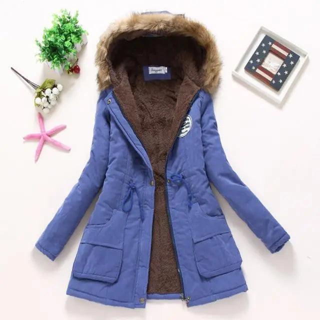 Women's Embroidered Padded Slim Hooded Coat