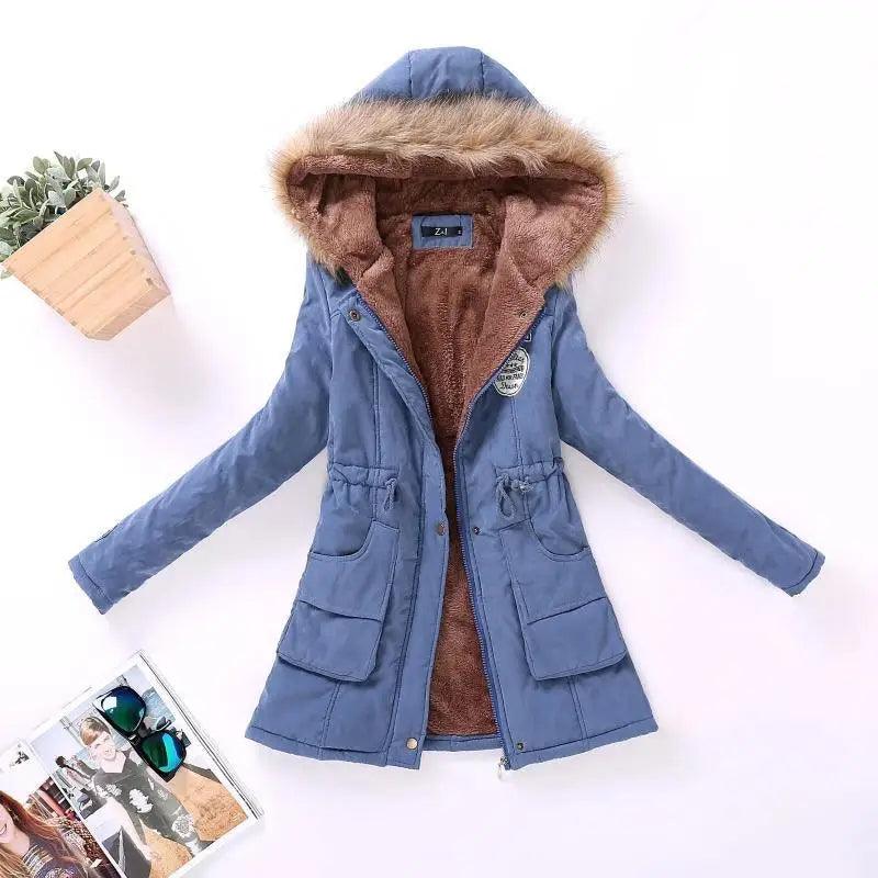 Women's Embroidered Padded Slim Hooded Coat