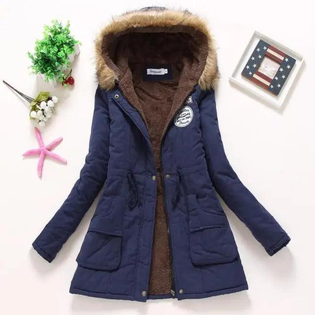 Women's Embroidered Padded Slim Hooded Coat