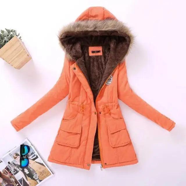 Women's Embroidered Padded Slim Hooded Coat