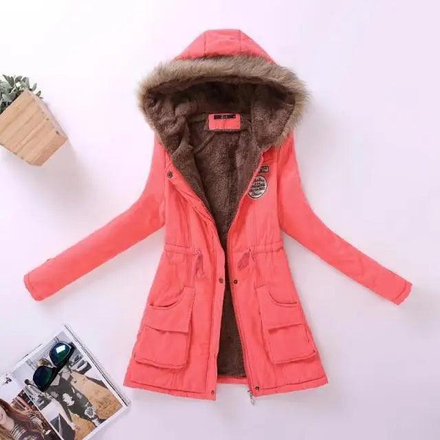 Women's Embroidered Padded Slim Hooded Coat