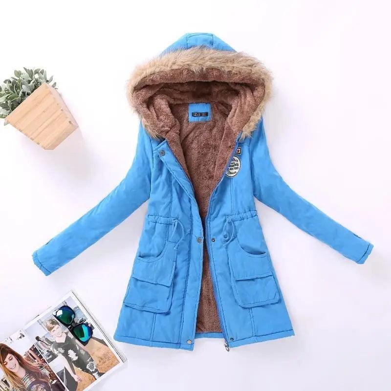 Women's Embroidered Padded Slim Hooded Coat