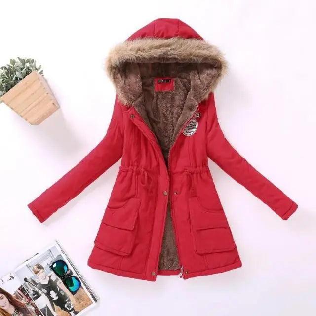 Women's Embroidered Padded Slim Hooded Coat