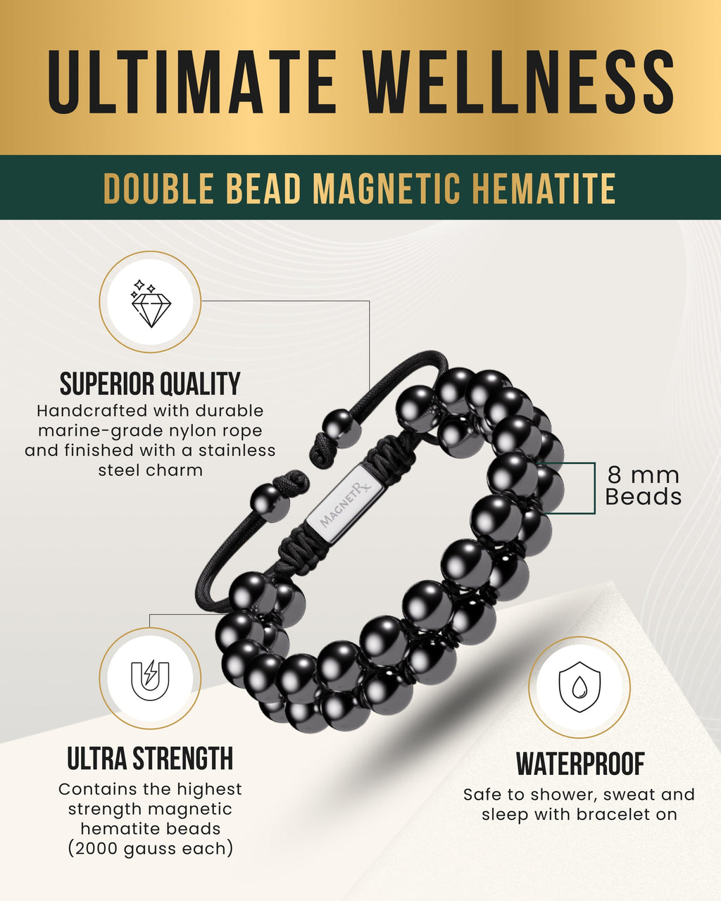 High Power Magnetic Hematite Bracelet Double Row