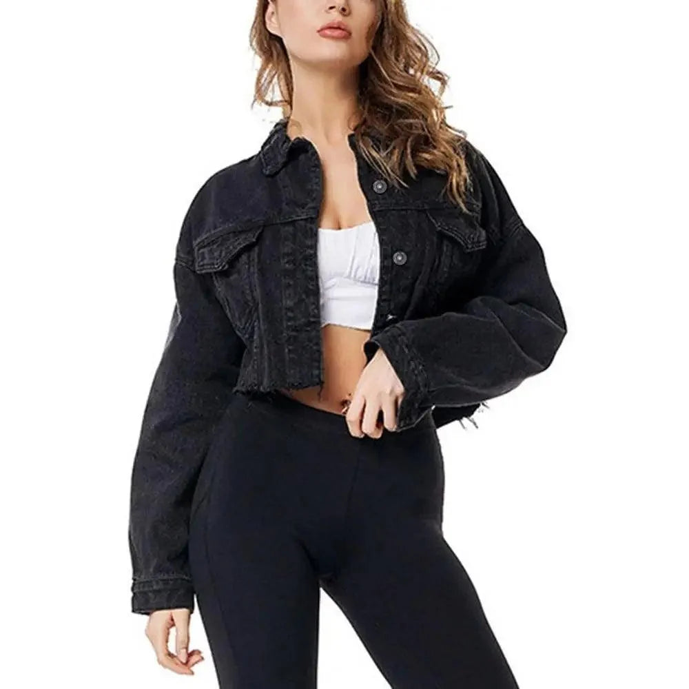 Women's Ripped Puff Sleeve Denim Jacket