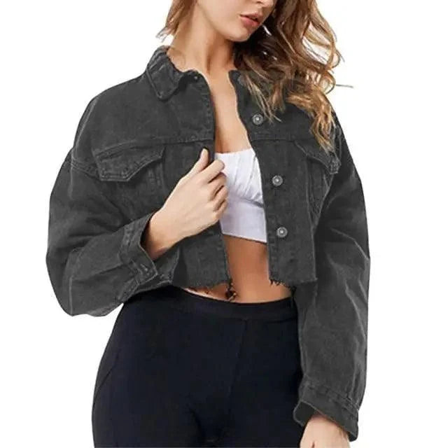 Women's Ripped Puff Sleeve Denim Jacket