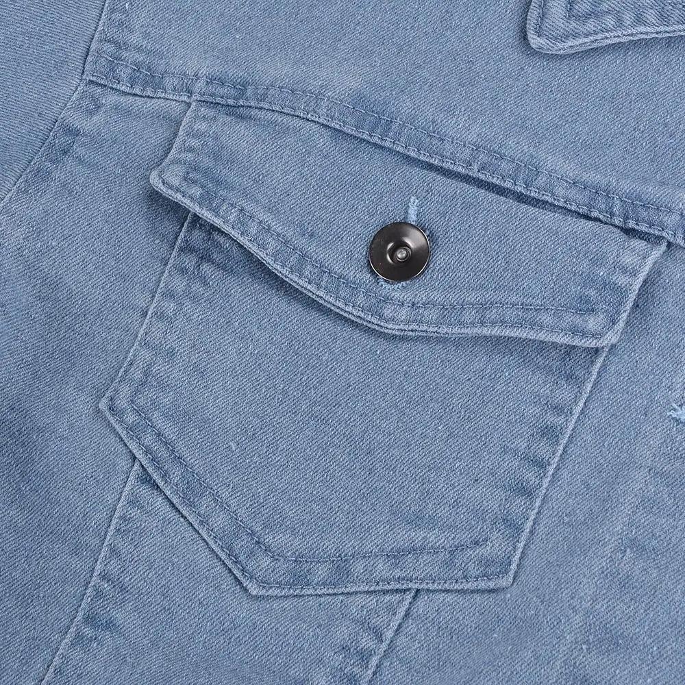 Women's Ripped Puff Sleeve Denim Jacket