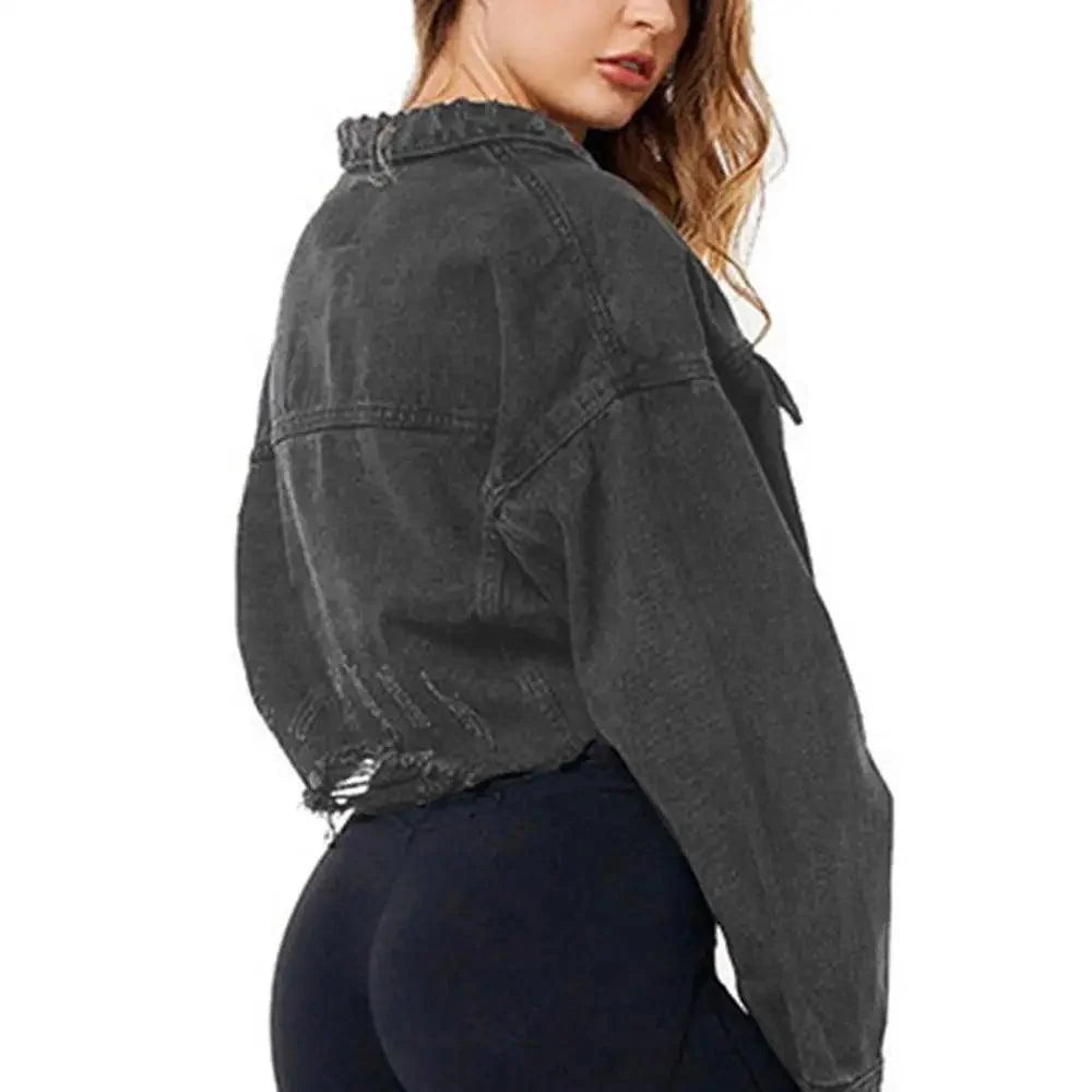 Women's Ripped Puff Sleeve Denim Jacket