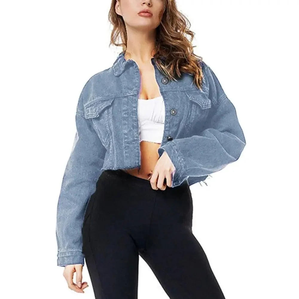 Women's Ripped Puff Sleeve Denim Jacket