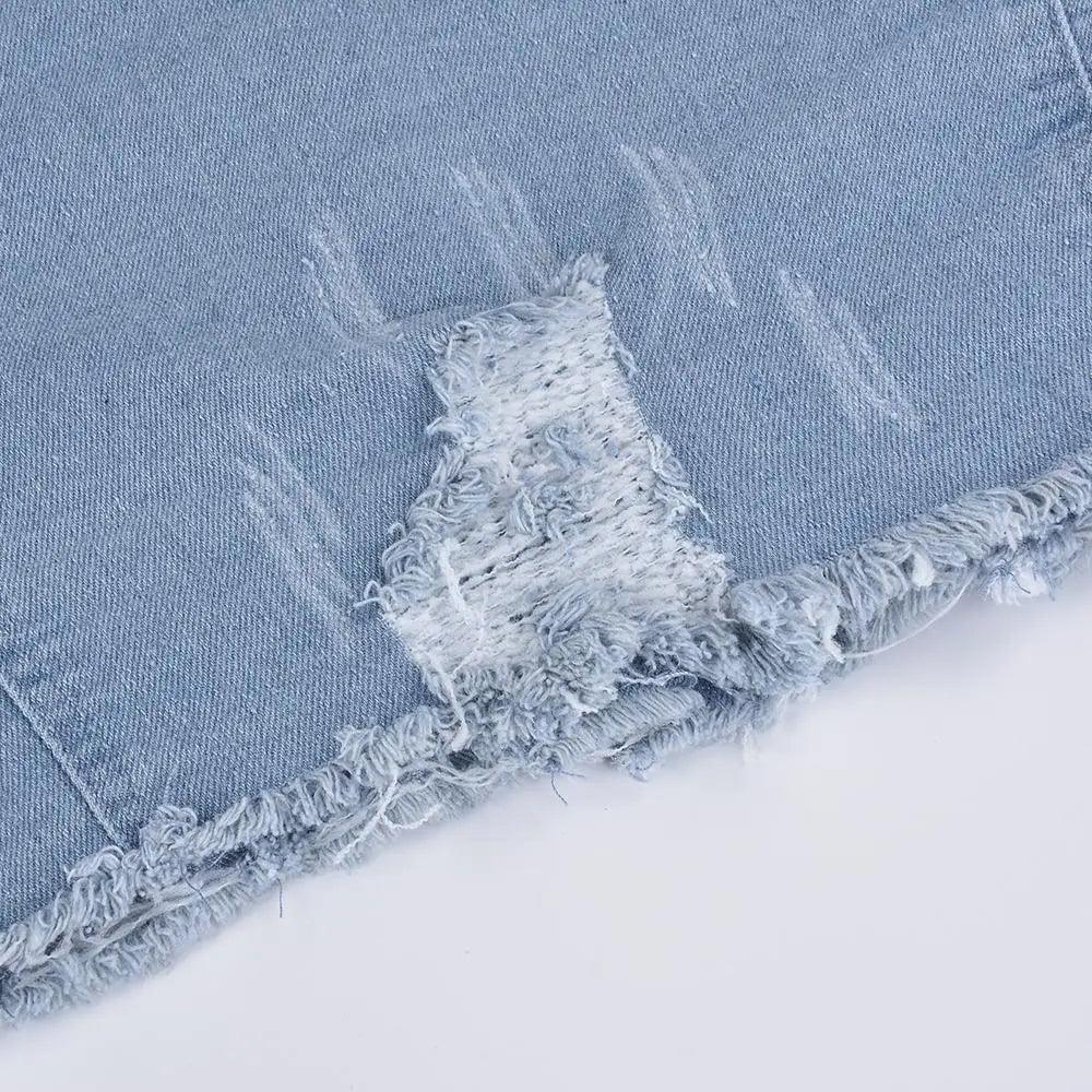 Women's Ripped Puff Sleeve Denim Jacket