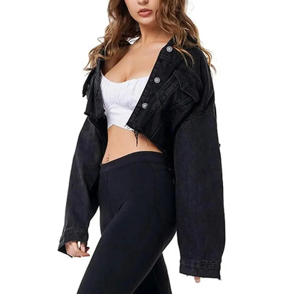 Women's Ripped Puff Sleeve Denim Jacket