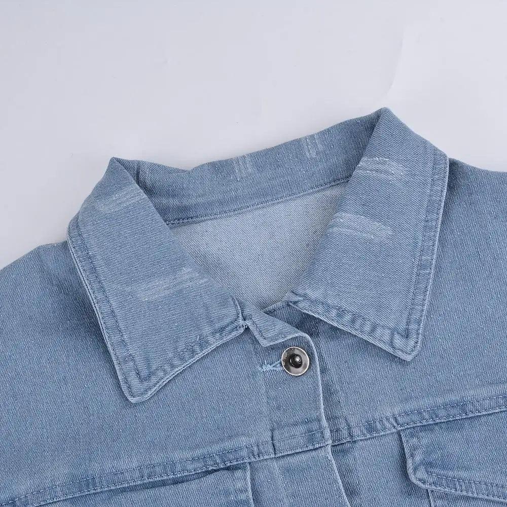 Women's Ripped Puff Sleeve Denim Jacket