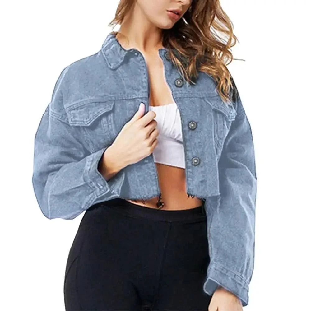 Women's Ripped Puff Sleeve Denim Jacket