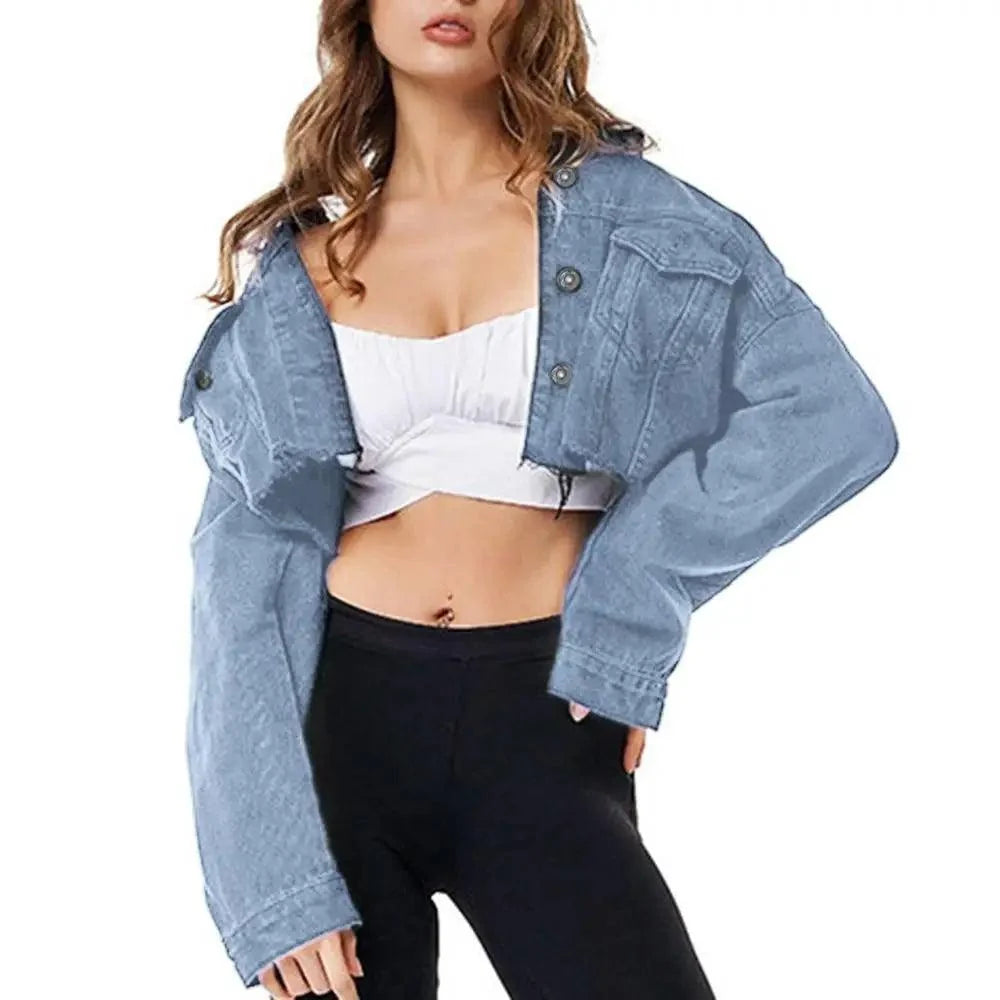 Women's Ripped Puff Sleeve Denim Jacket