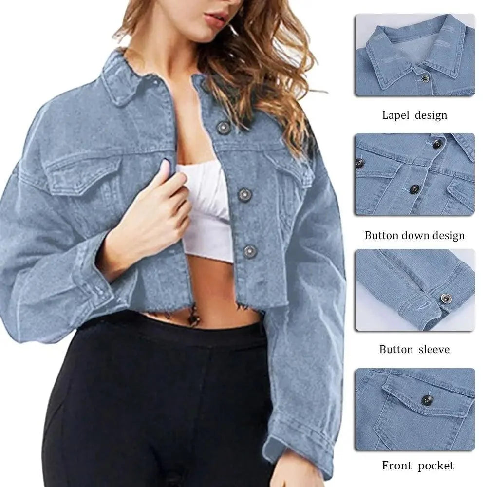 Women's Ripped Puff Sleeve Denim Jacket