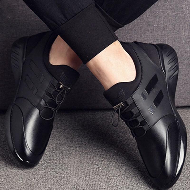 New Mens Casual Leather Lace Up Sneakers Solid Color Breathable Business Mens Fashion Leather Dress Sneakers Flexible Business Casual Non-Slip Shoes For Men