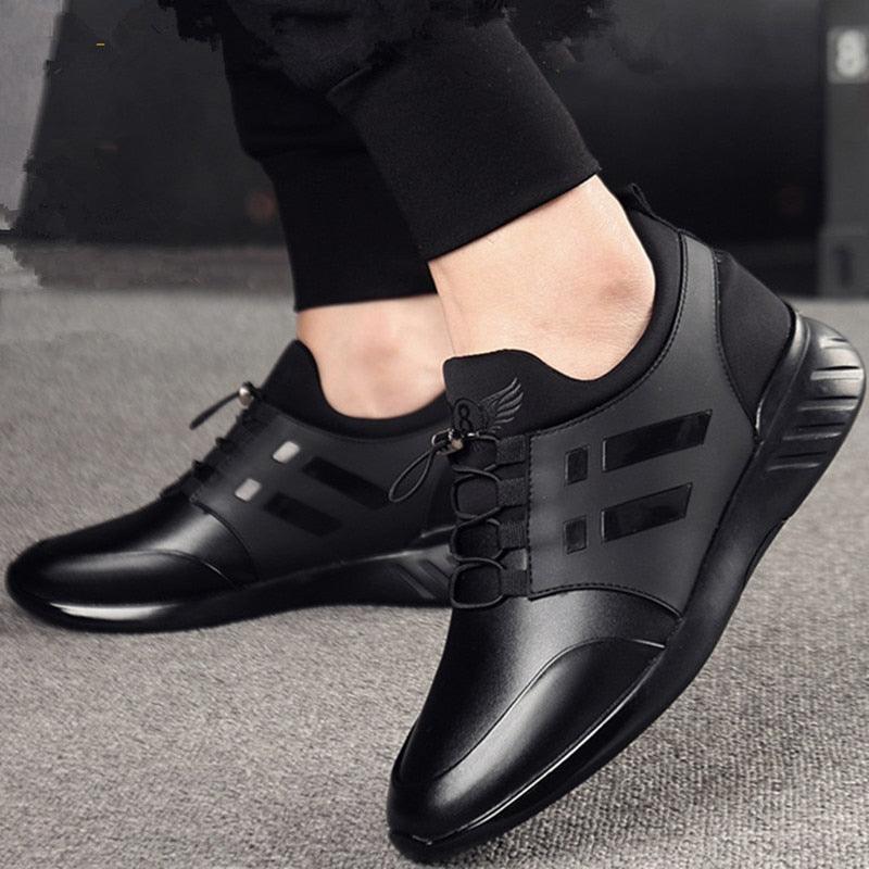 New Mens Casual Leather Lace Up Sneakers Solid Color Breathable Business Mens Fashion Leather Dress Sneakers Flexible Business Casual Non-Slip Shoes For Men