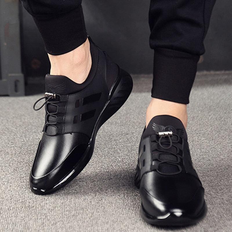 New Mens Casual Leather Lace Up Sneakers Solid Color Breathable Business Mens Fashion Leather Dress Sneakers Flexible Business Casual Non-Slip Shoes For Men