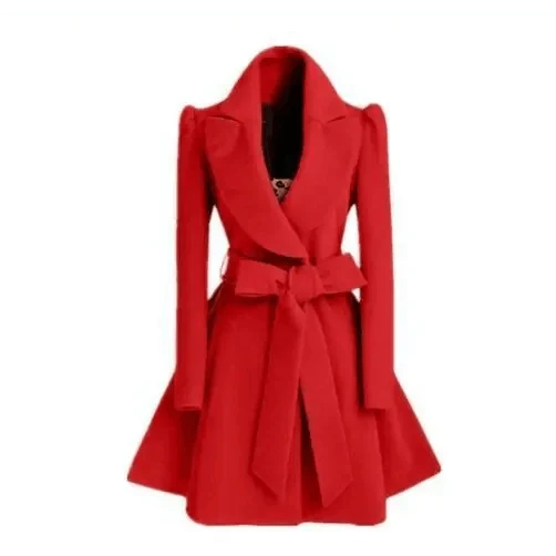 Women's Long Woolen Windbreaker Coat