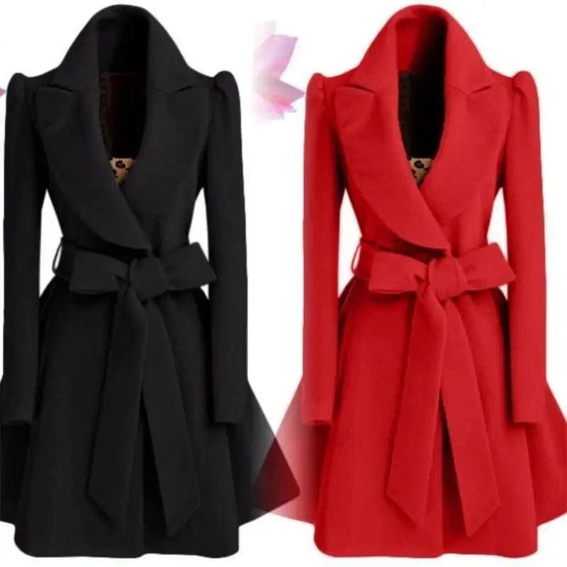 Women's Long Woolen Windbreaker Coat