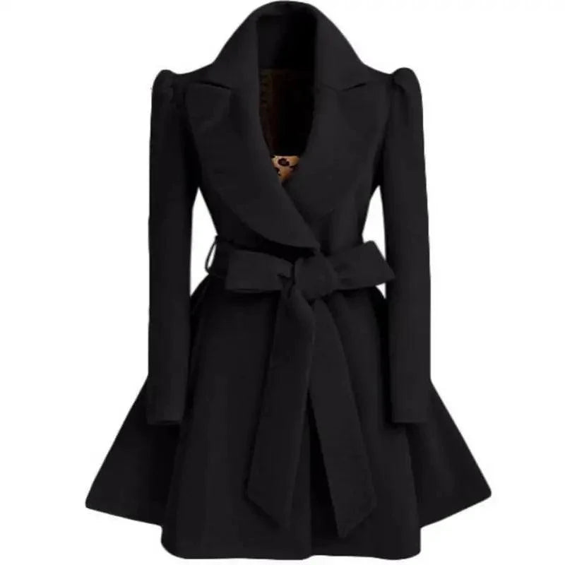 Women's Long Woolen Windbreaker Coat