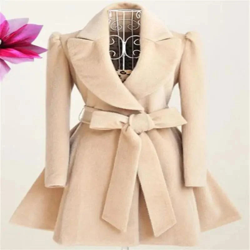 Women's Long Woolen Windbreaker Coat
