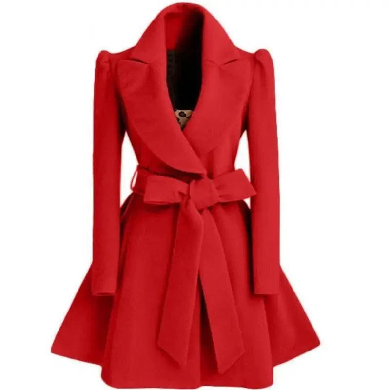 Women's Long Woolen Windbreaker Coat
