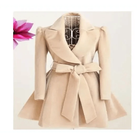 Women's Long Woolen Windbreaker Coat