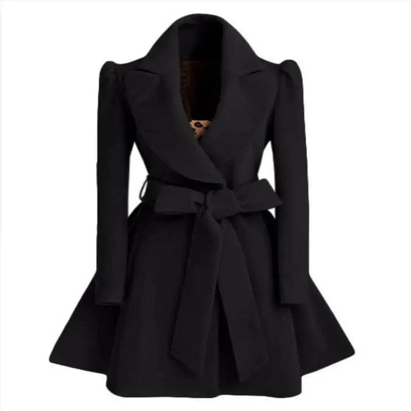 Women's Long Woolen Windbreaker Coat