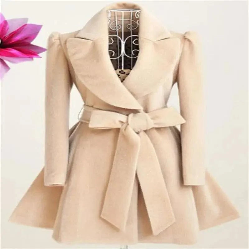 Women's Long Woolen Windbreaker Coat