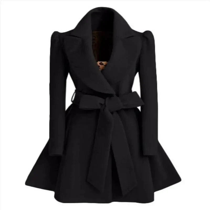 Women's Long Woolen Windbreaker Coat