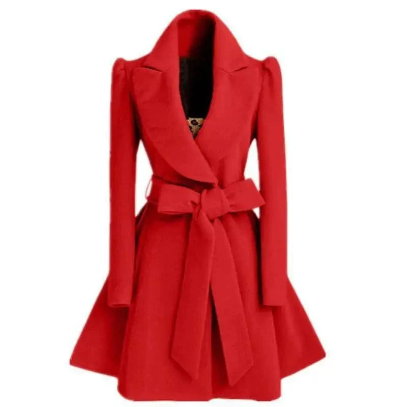 Women's Long Woolen Windbreaker Coat