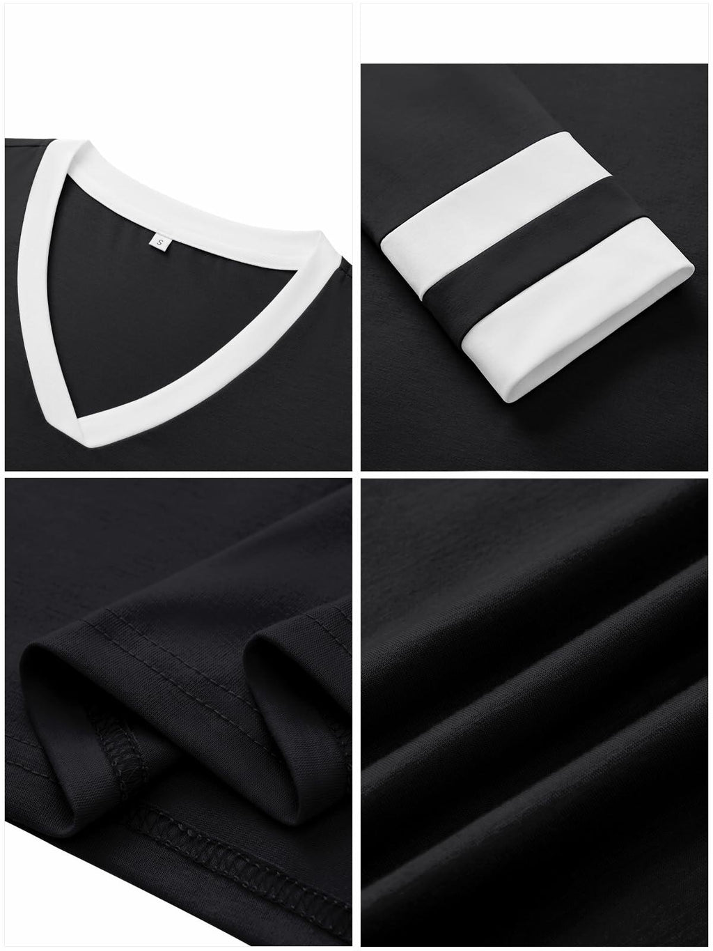 Black V Neck Long Sleeve Tee Women Plus Size S Lightweight Jersey Top