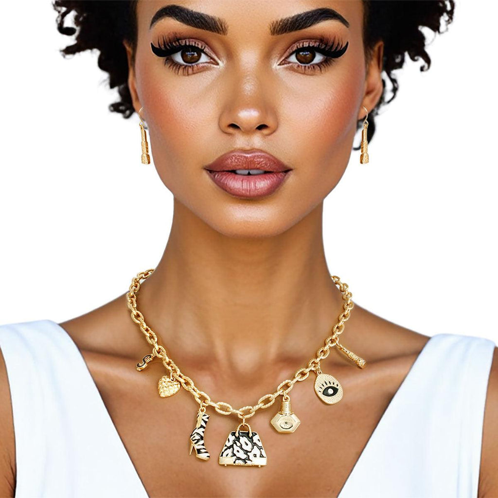 Charm Gold Black Luxe Handbag and Boot Necklace