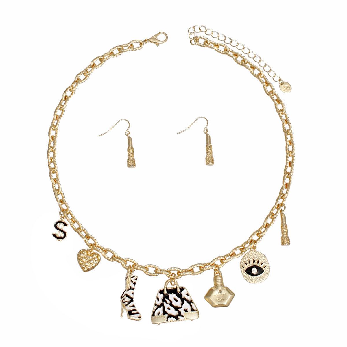Charm Gold Black Luxe Handbag and Boot Necklace