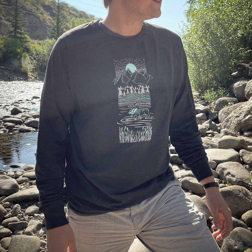 Piney Moose Crewneck Sweatshirt | Charcoal